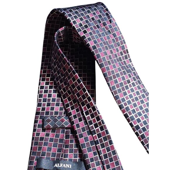 Alfani Men's Geometric Checkered Silk Tie Classic - Picture 12 of 13